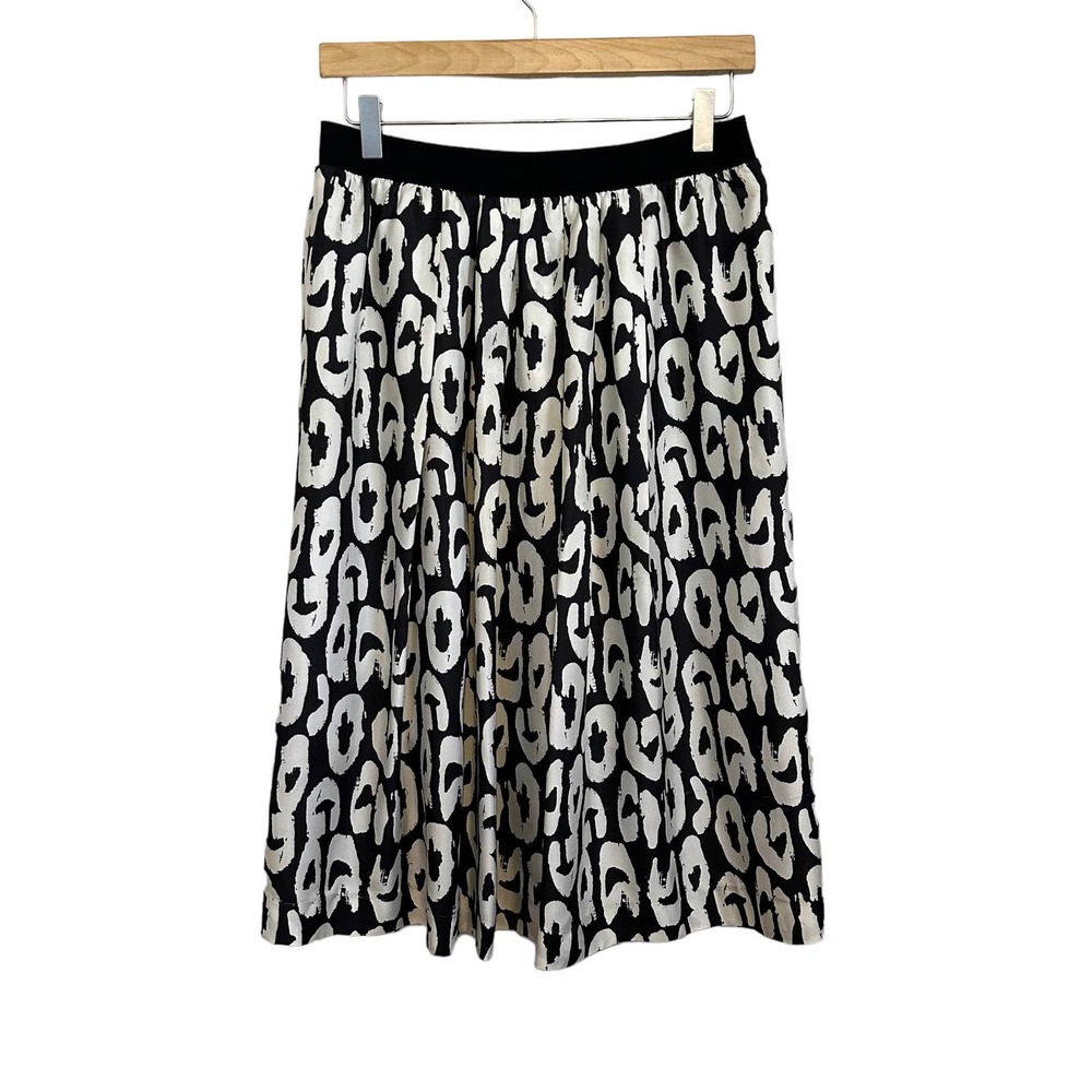 Pauw Amsterdam Silk Black White Art Printed Below Knee Midi Skirt Size Medium